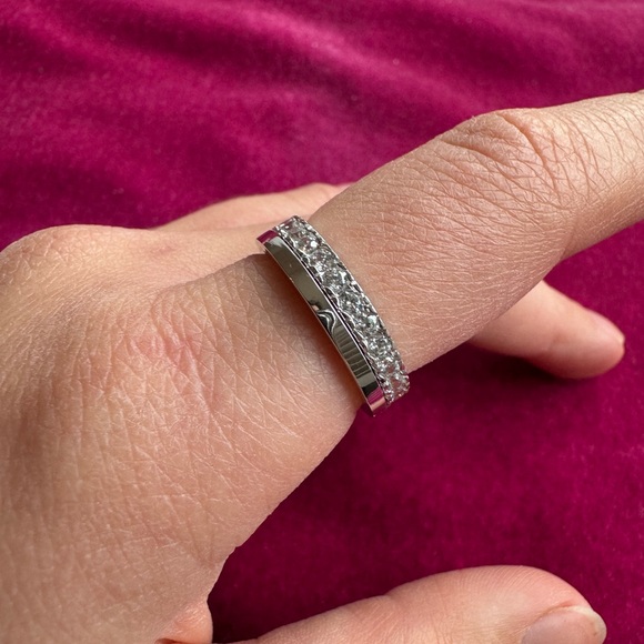 Set of two 925 Sterling Silver Stacking Rings with Cubic Zirconia Eternity Band - Picture 4 of 7